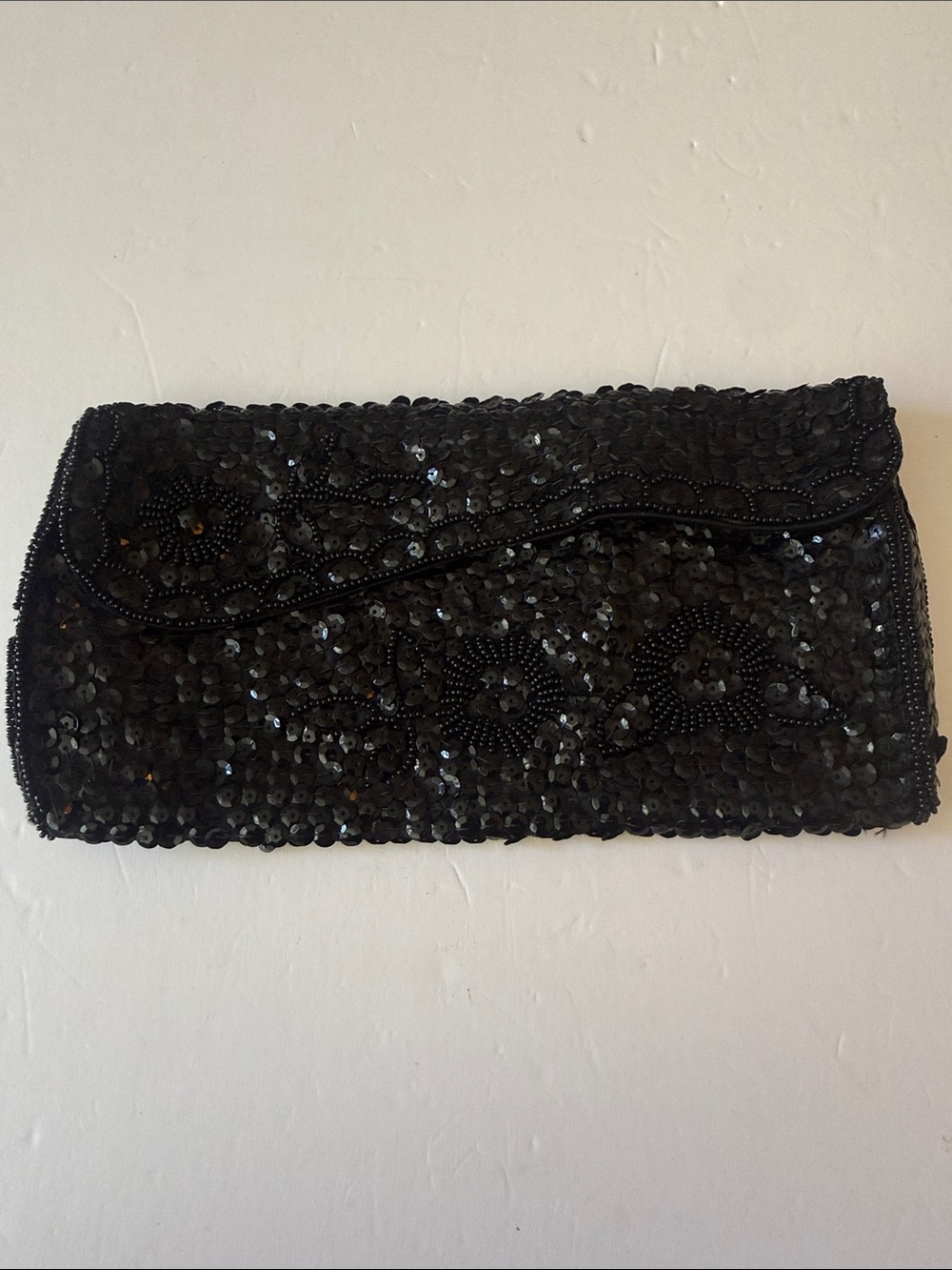LA Regale Black Sequin Beaded Evening Clutch